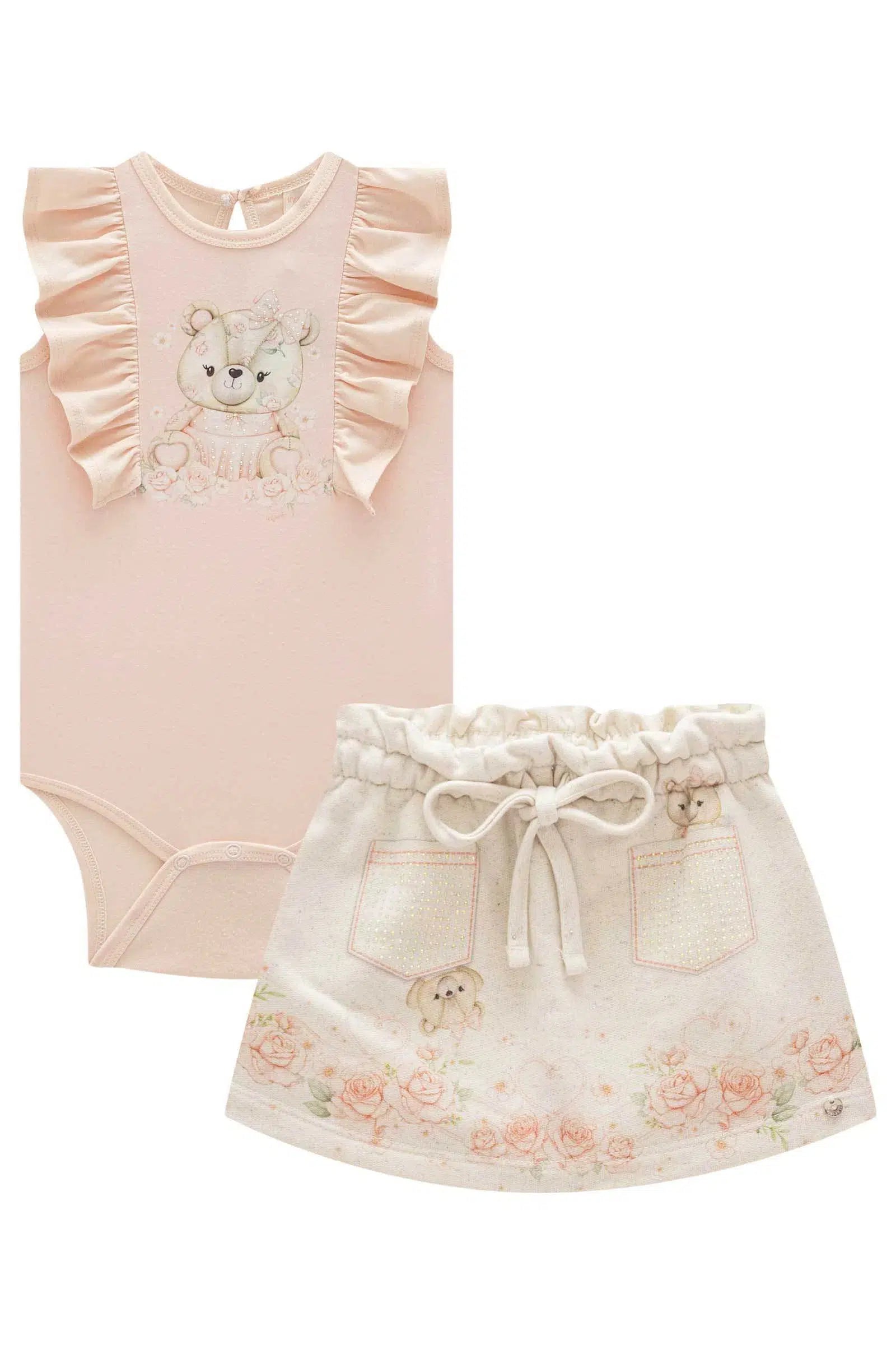 Conjunto de Body em Cotton com Short Saia em Moletom sem Pelúcia 81887 Infanti