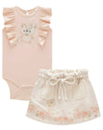 Conjunto de Body em Cotton com Short Saia em Moletom sem Pelúcia 81887 Infanti