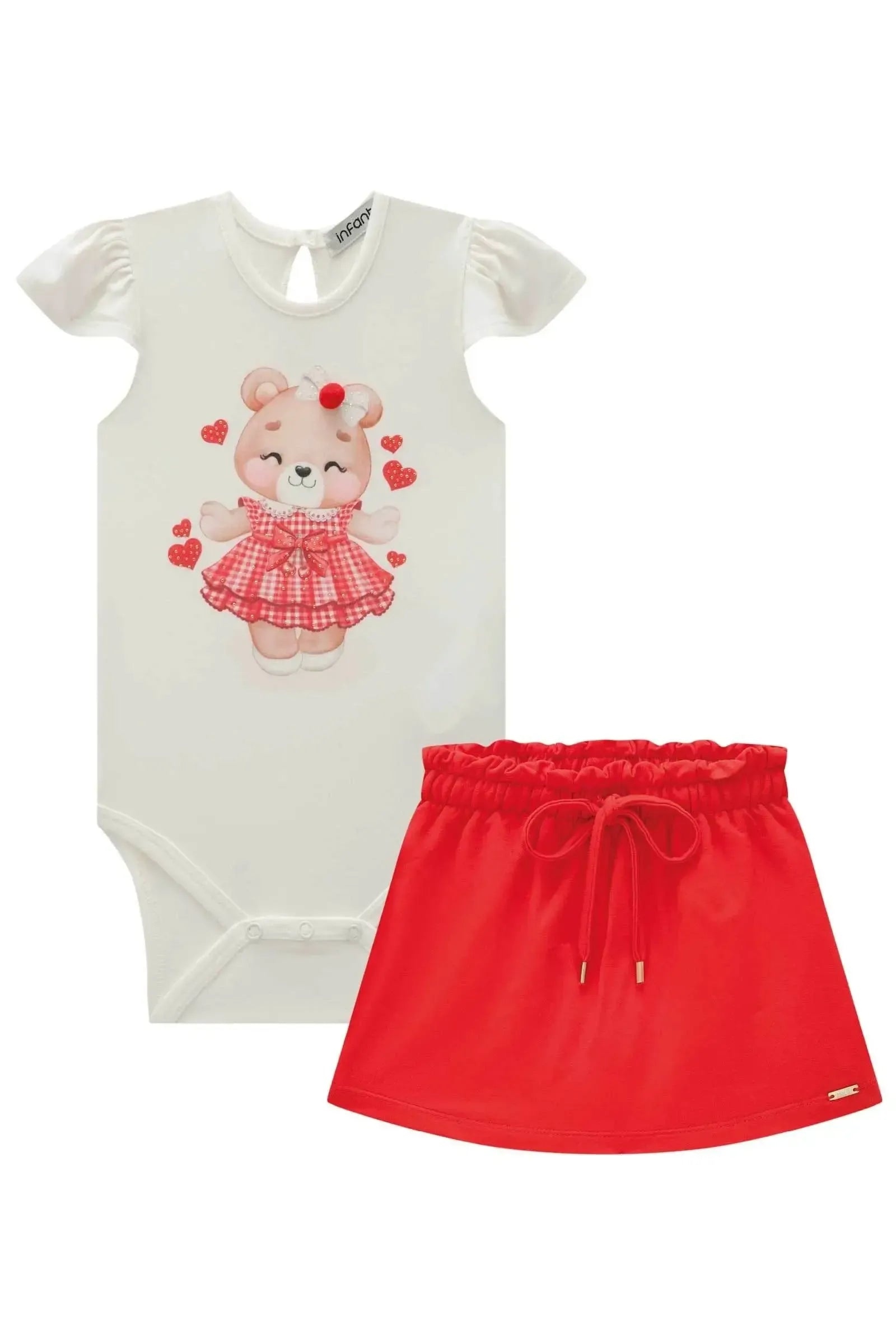 Conjunto de Body em Cotton com Short Saia em Molevisco 84142 Infanti Bebê Menina