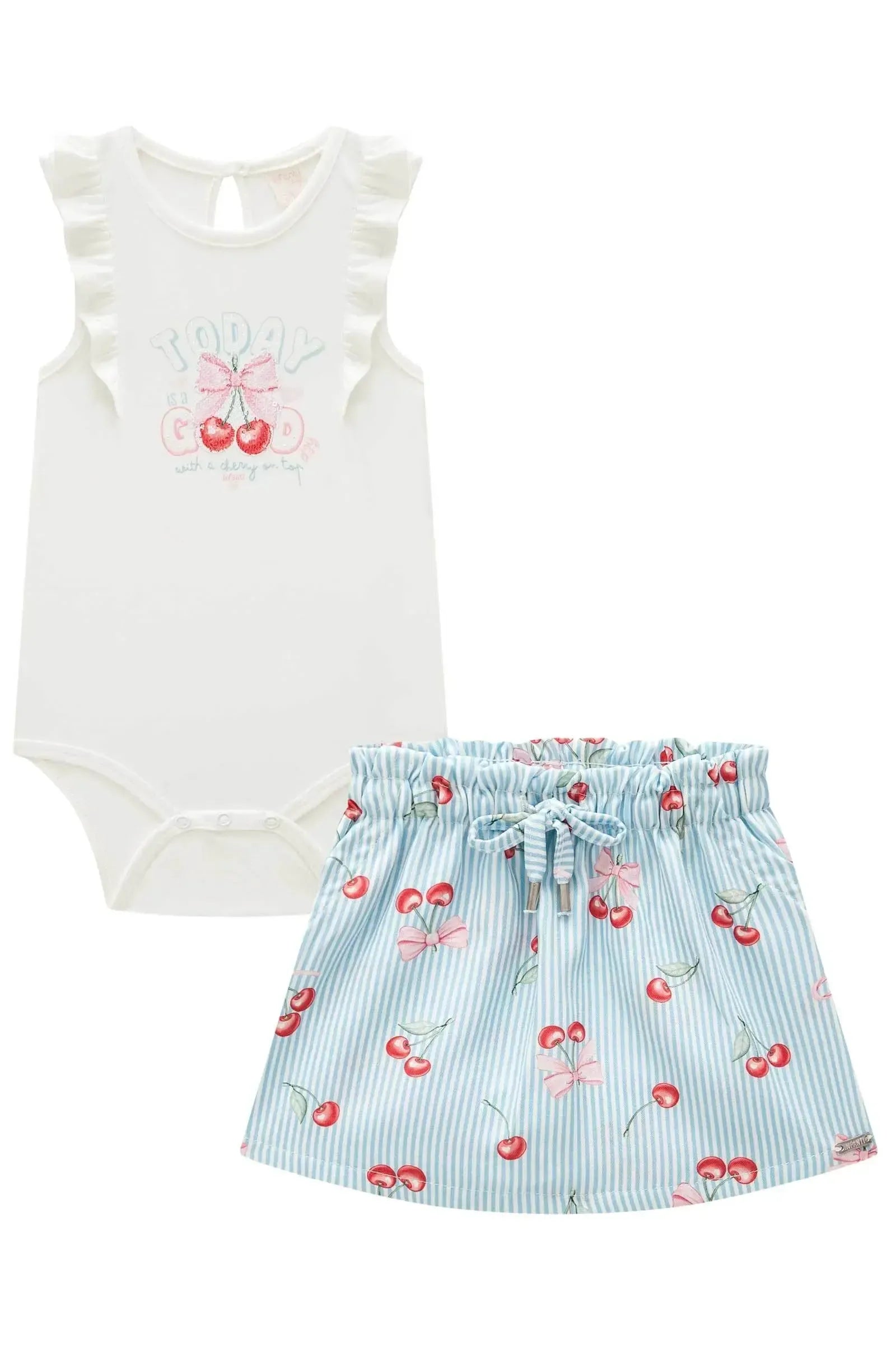 Conjunto de Body em Cotton com Short Saia em Visco Twill 83968 Infanti Bebê Menina