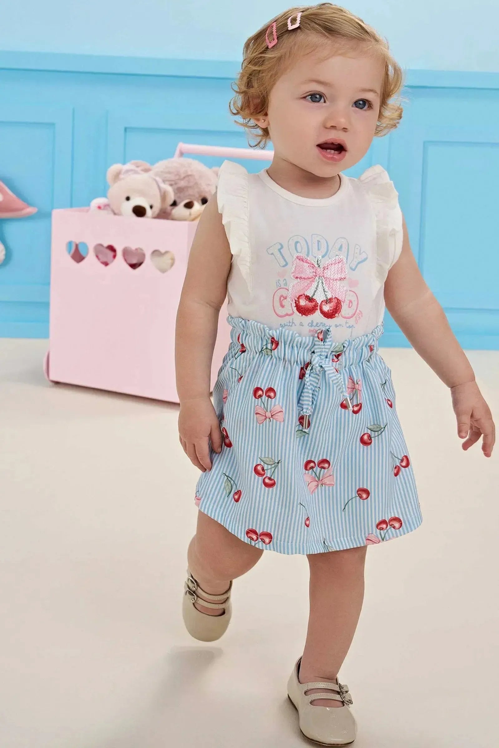 Conjunto de Body em Cotton com Short Saia em Visco Twill 83968 Infanti Bebê Menina
