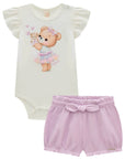 Conjunto de Body em Cotton com Shorts em Malha Big Waffle 99176 Infanti Bebê Menina