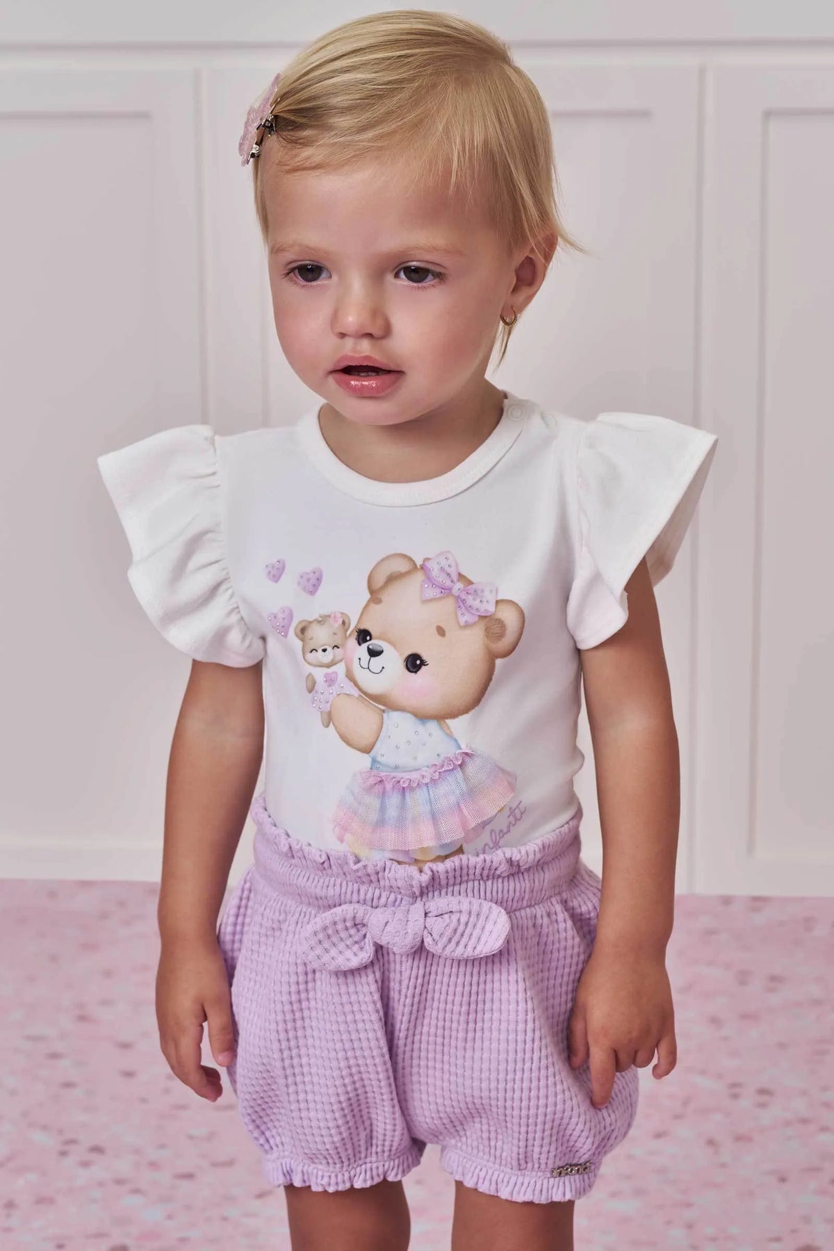Conjunto de Body em Cotton com Shorts em Malha Big Waffle 99176 Infanti Bebê Menina