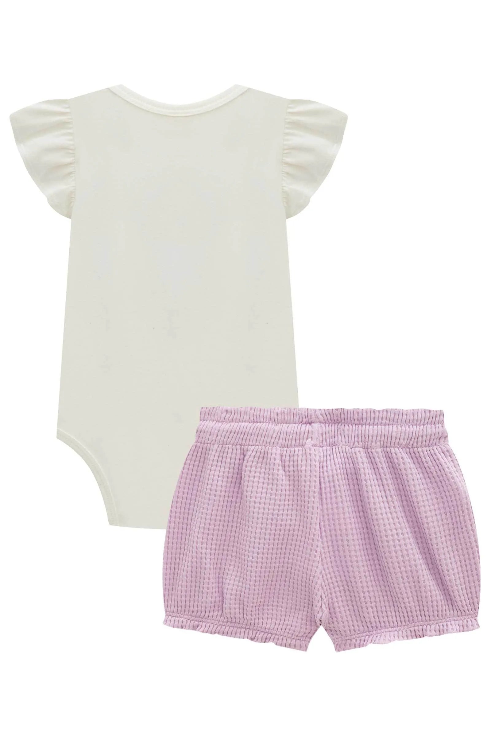 Conjunto de Body em Cotton com Shorts em Malha Big Waffle 99176 Infanti Bebê Menina