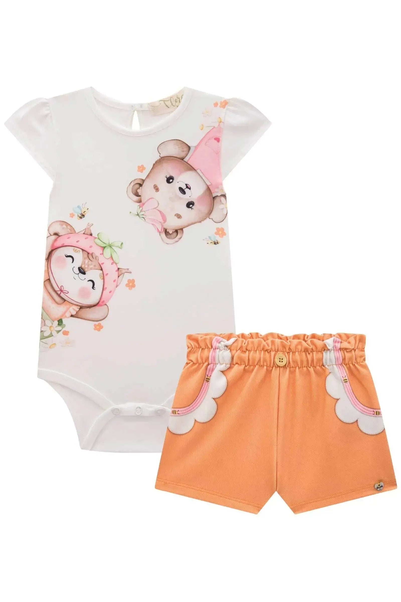 Conjunto de Body em Cotton com Shorts em Molecotton 83224 Infanti Bebê Menina