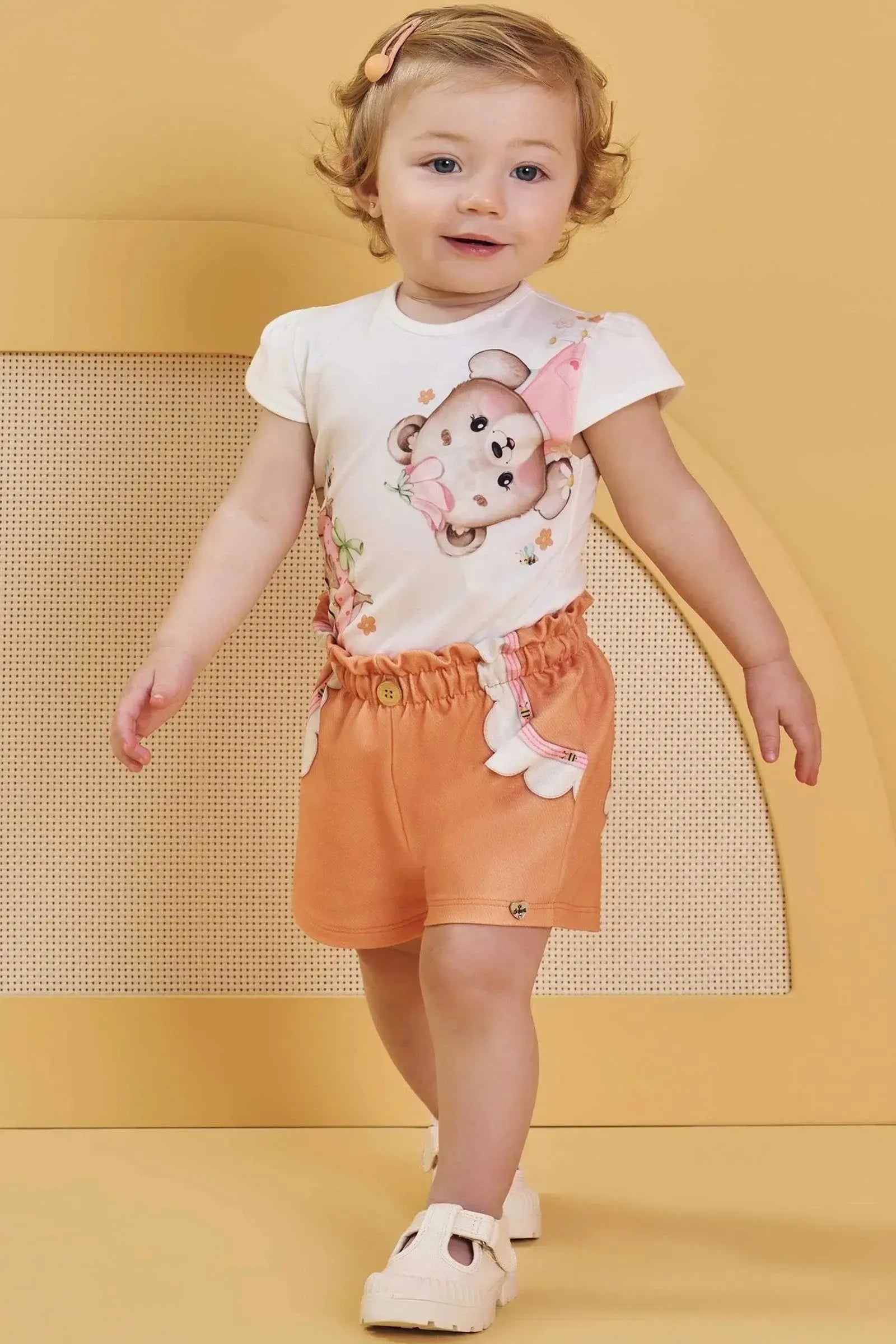 Conjunto de Body em Cotton com Shorts em Molecotton 83224 Infanti Bebê Menina