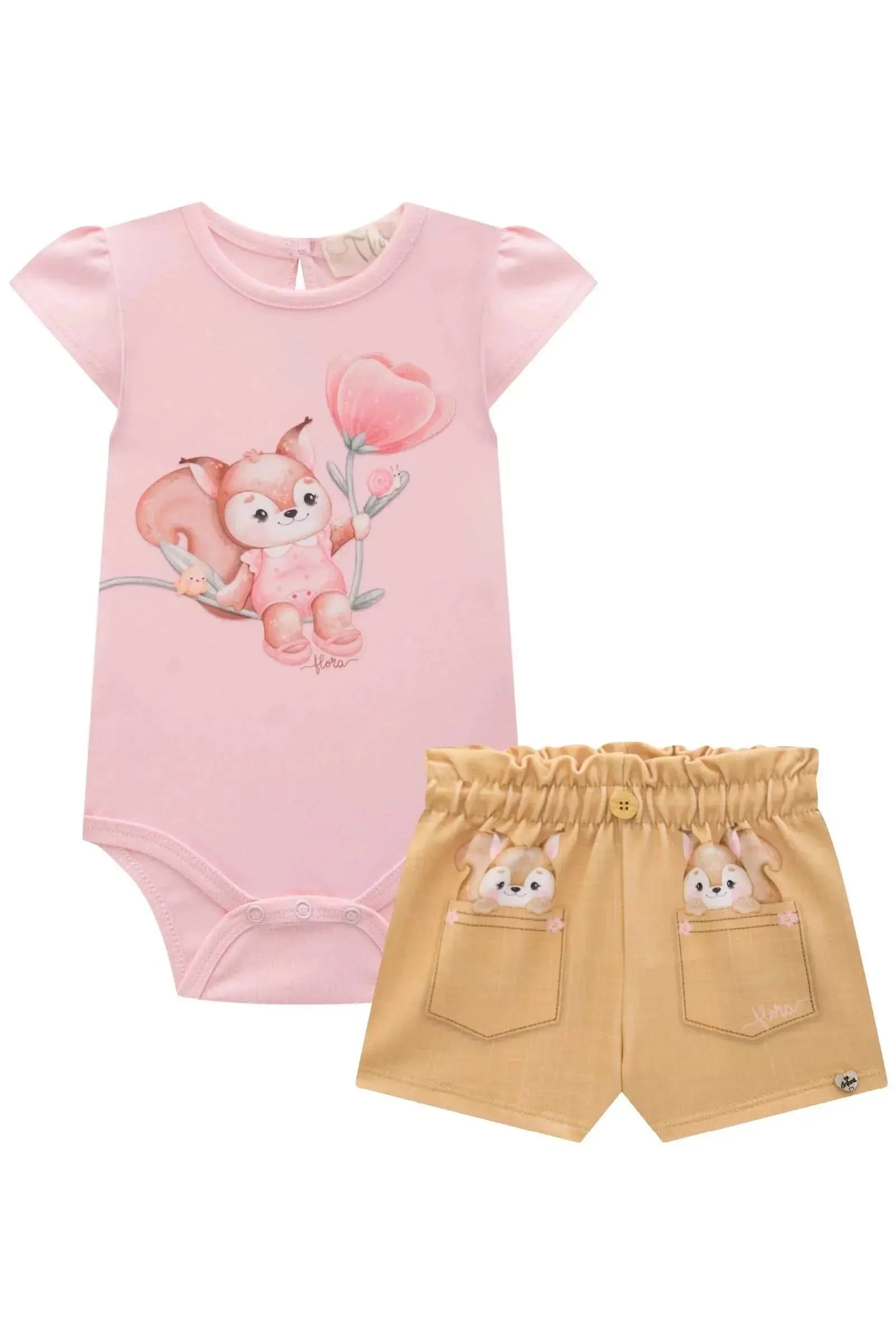 Conjunto de Body em Cotton com Shorts em Molecotton 83224 Infanti Bebê Menina