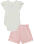 Conjunto de Body em Cotton com Shorts em Moletom sem Pelúcia 94194 Infanti Bebê Menina