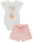 Conjunto de Body em Cotton com Shorts em Moletom sem Pelúcia 94194 Infanti Bebê Menina
