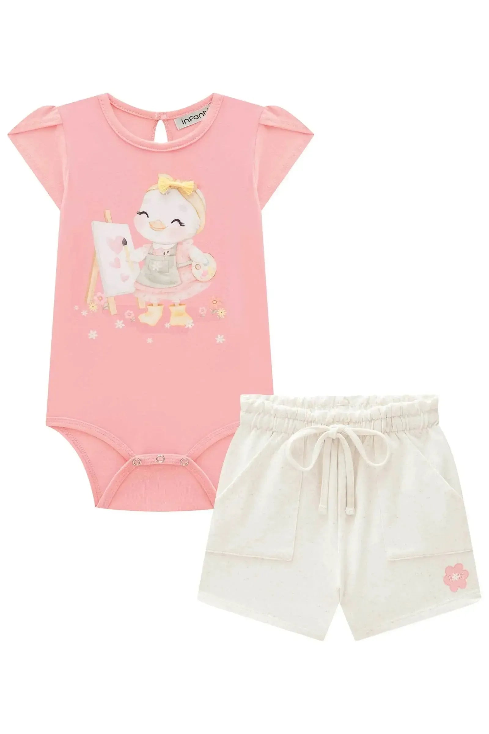 Conjunto de Body em Cotton com Shorts em Molevisco 83595 Infanti Bebê Menina