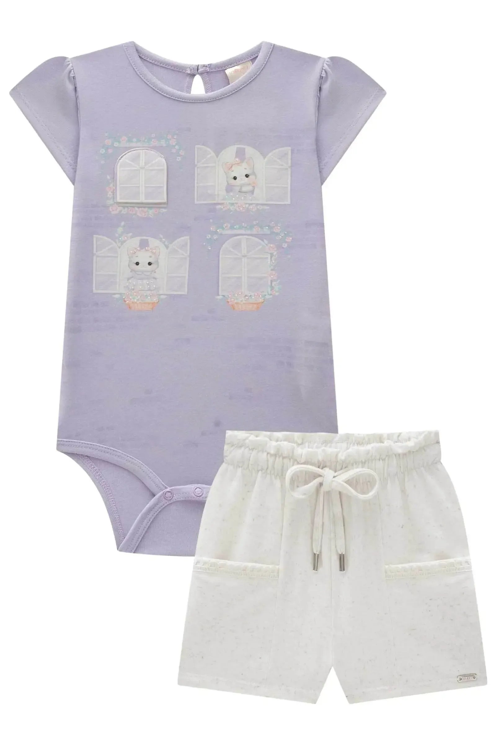 Conjunto de Body em Cotton com Shorts em Molevisco 83664 Infanti Bebê Menina
