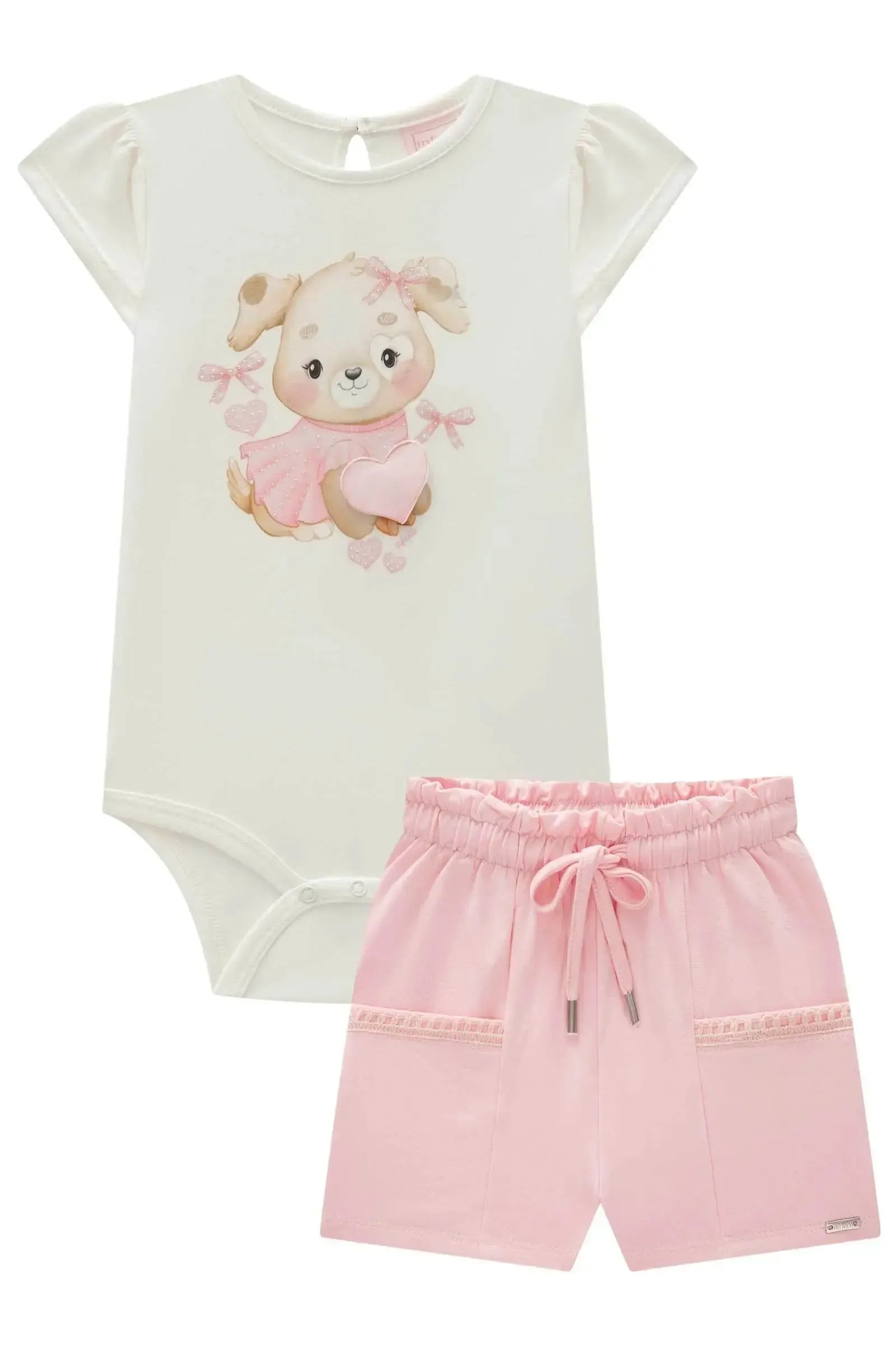 Conjunto de Body em Cotton com Shorts em Molevisco 83664 Infanti Bebê Menina