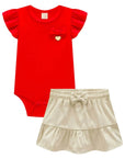Conjunto de Body em Cotton e Saia em Sarja com Elastano 98599 Infanti Bebê Menina