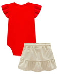 Conjunto de Body em Cotton e Saia em Sarja com Elastano 98599 Infanti Bebê Menina