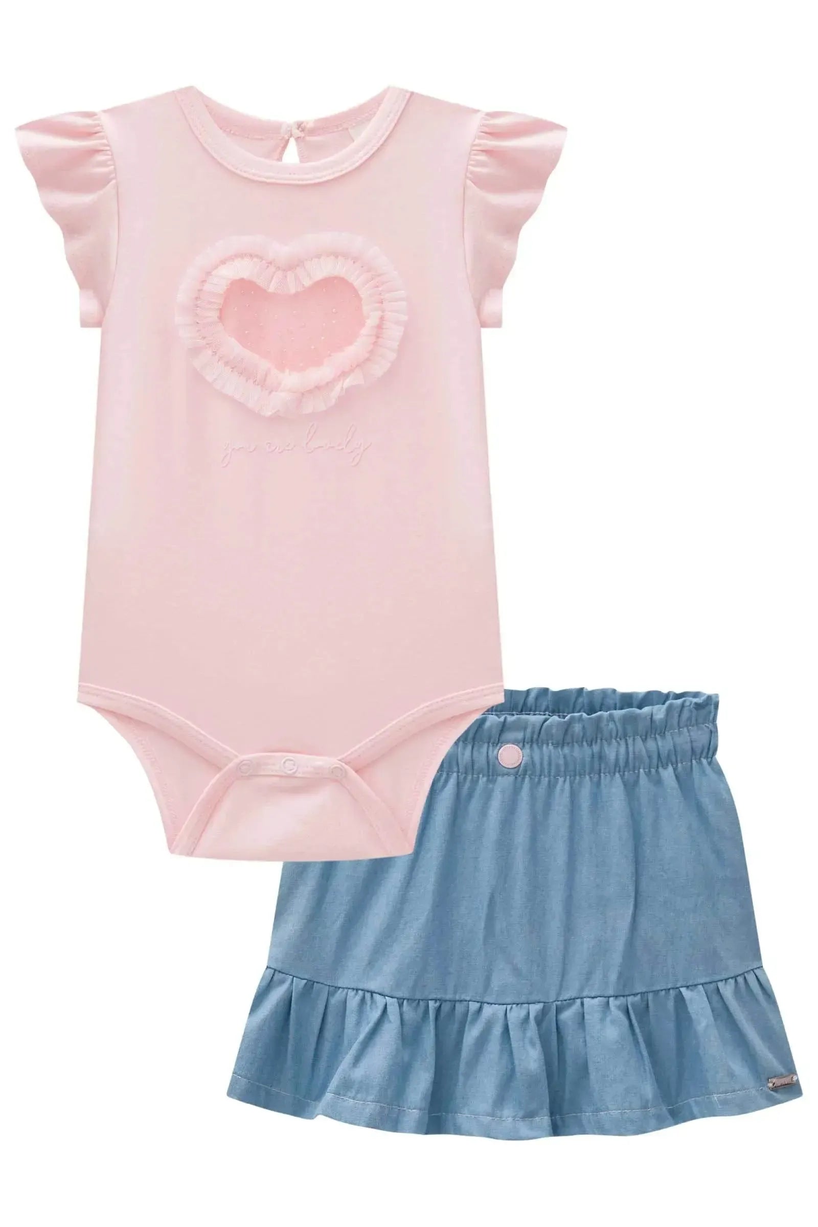 Conjunto de Body em Cotton e Short Saia em Light Chambray 83655 Infanti Bebê Menina