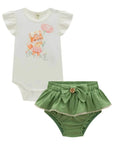 Conjunto de Body em Cotton e Tapa Fralda em Linho com Elastano 98573 Infanti Bebê Menina