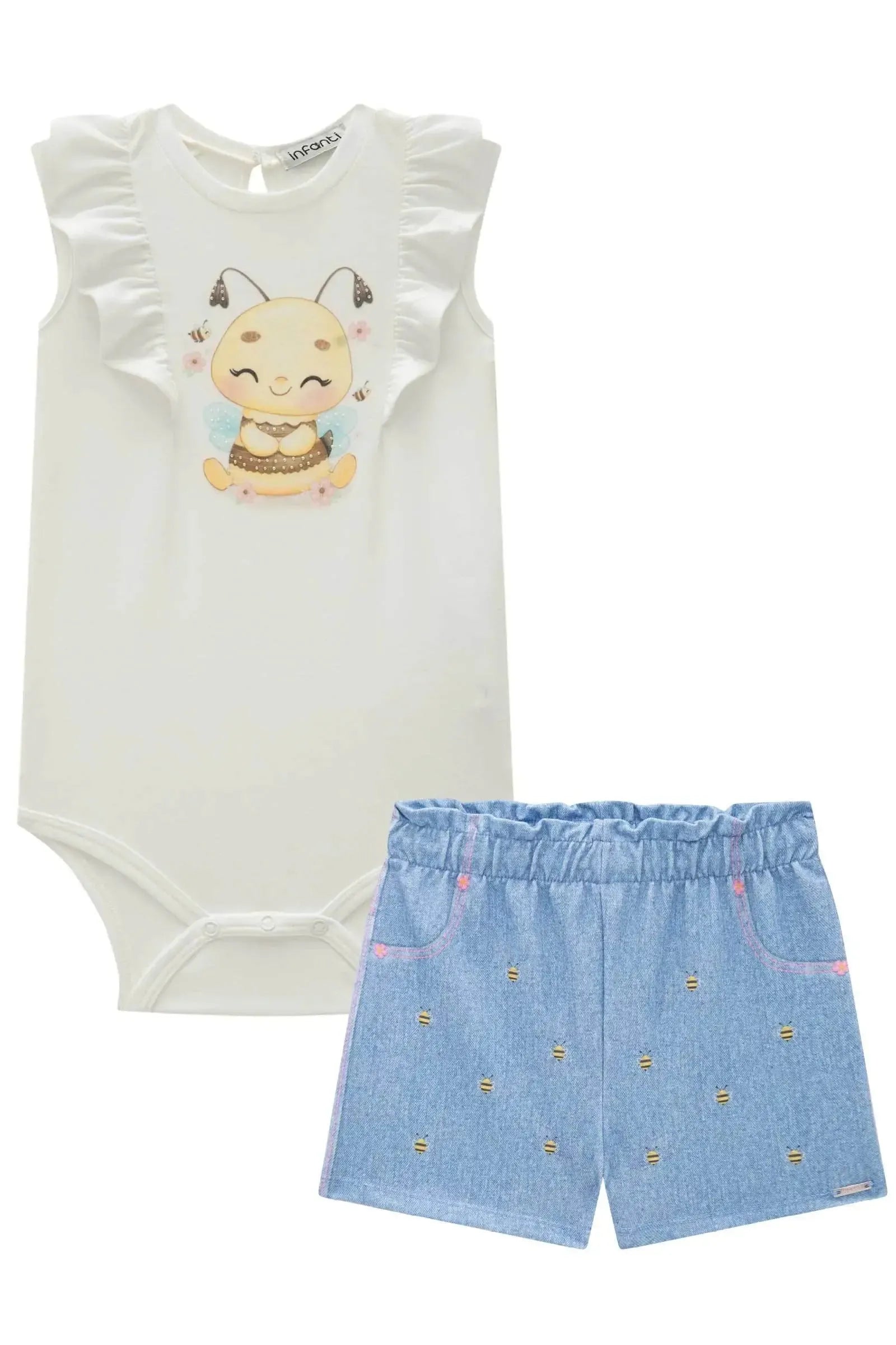 Conjunto de Body em Malha Power com Shorts em Molecotton 84139 Infanti Bebê Menina