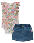 Conjunto de Body em Malha Wave com Short Saia em Jeans Liz com Elastano 74743 Infanti