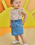 Conjunto de Body em Malha Wave com Short Saia em Jeans Liz com Elastano 74743 Infanti