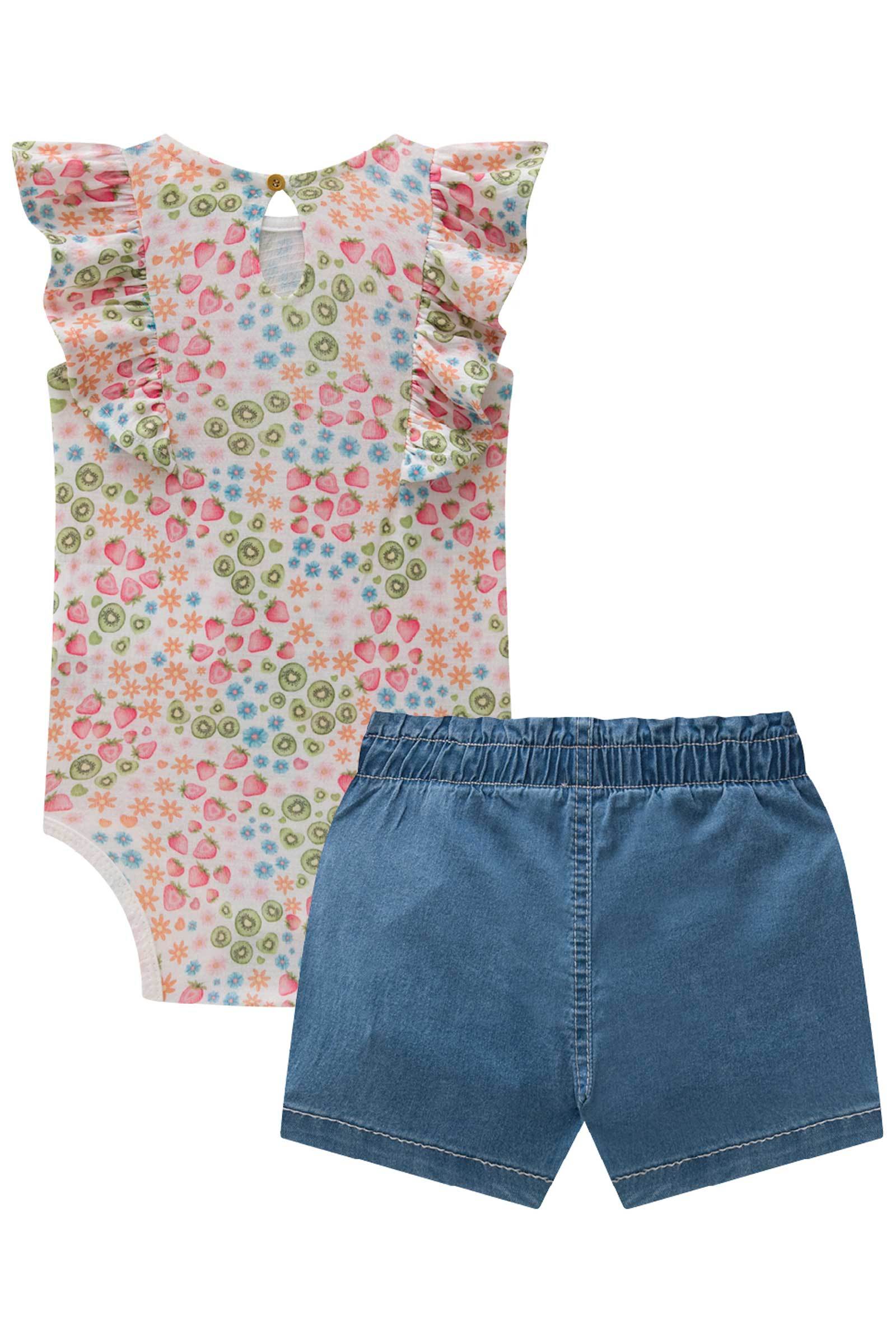 Conjunto de Body em Malha Wave com Short Saia em Jeans Liz com Elastano 74743 Infanti