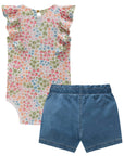 Conjunto de Body em Malha Wave com Short Saia em Jeans Liz com Elastano 74743 Infanti