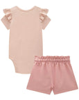 Conjunto de Body em Ribana Canelada com Shorts em Cotton Jeans 93422 Infanti Bebê Menina