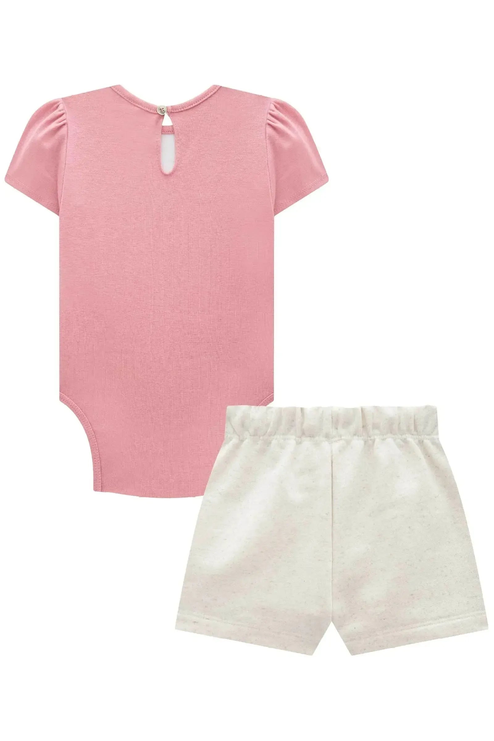 Conjunto de Body em Ribana Canelada com Shorts em Moletom sem Pelúcia 94195 Infanti Bebê Menina