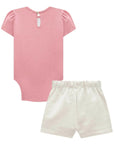 Conjunto de Body em Ribana Canelada com Shorts em Moletom sem Pelúcia 94195 Infanti Bebê Menina