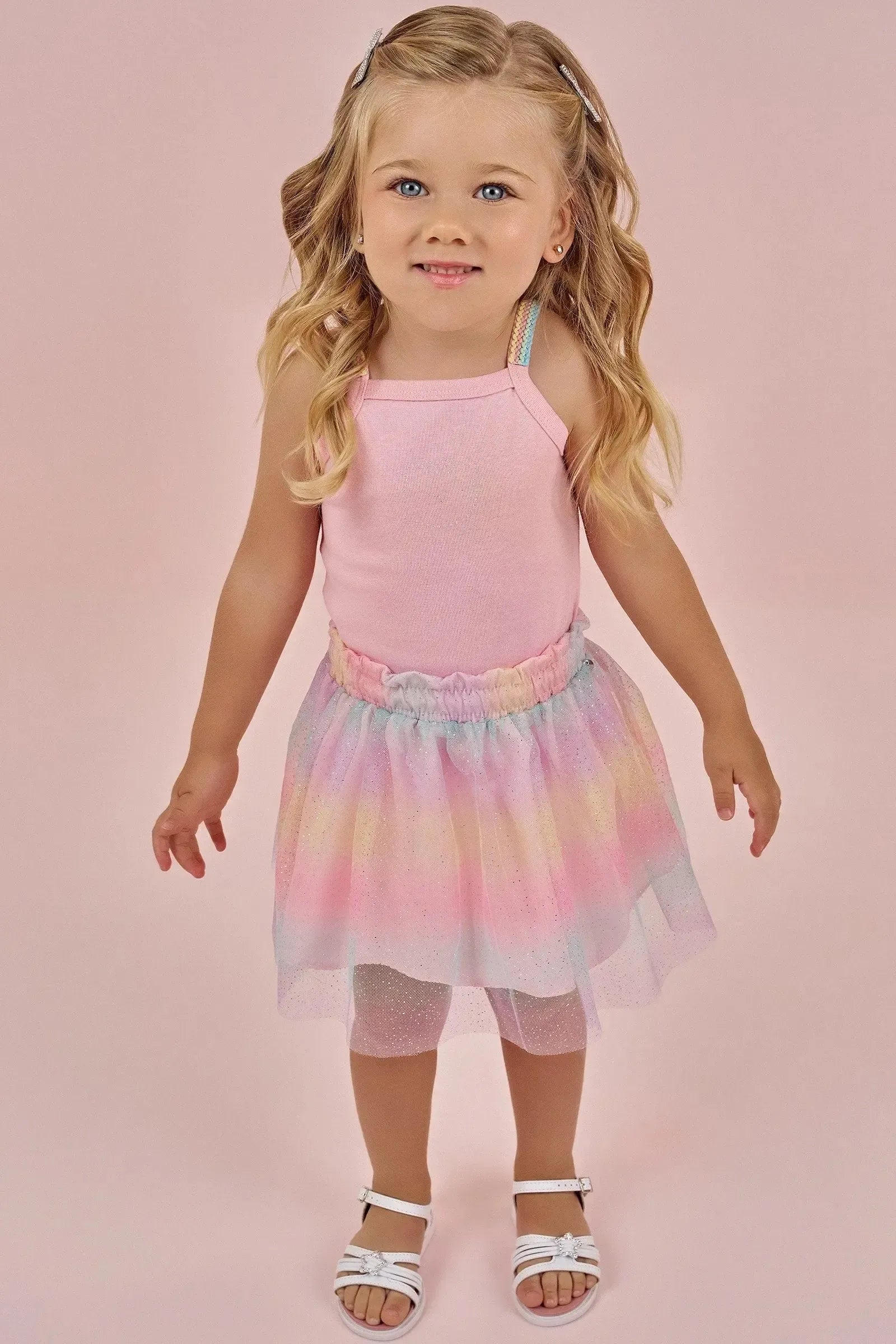 Conjunto de Body em Ribana Canelada e Saia em Tule 87079 Infanti Bebê Menina