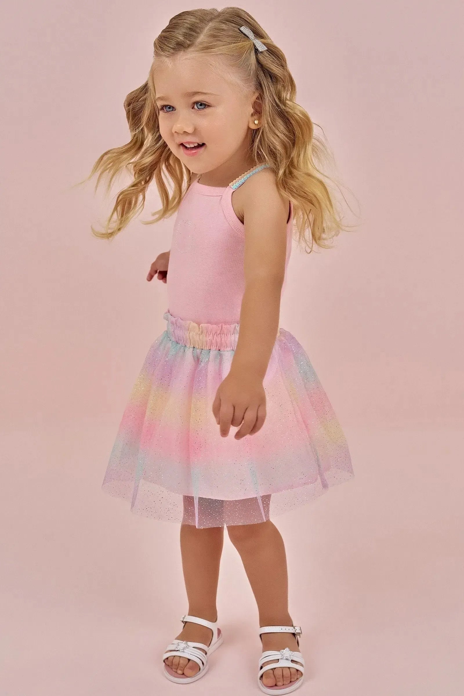 Conjunto de Body em Ribana Canelada e Saia em Tule 87079 Infanti Bebê Menina
