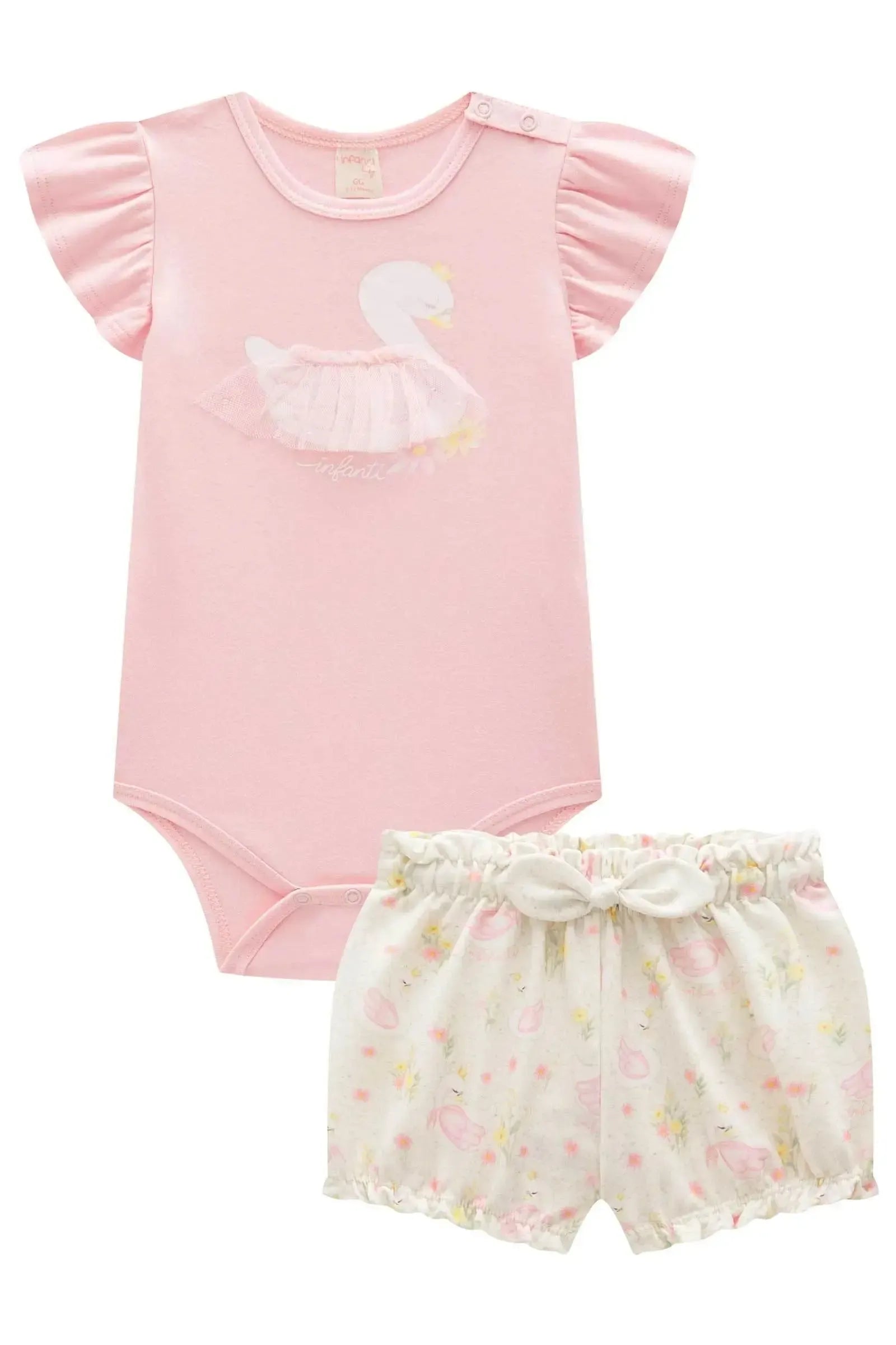 Conjunto de Body em Suedine com Shorts em Molecotton 95336 Infanti Bebê Menina