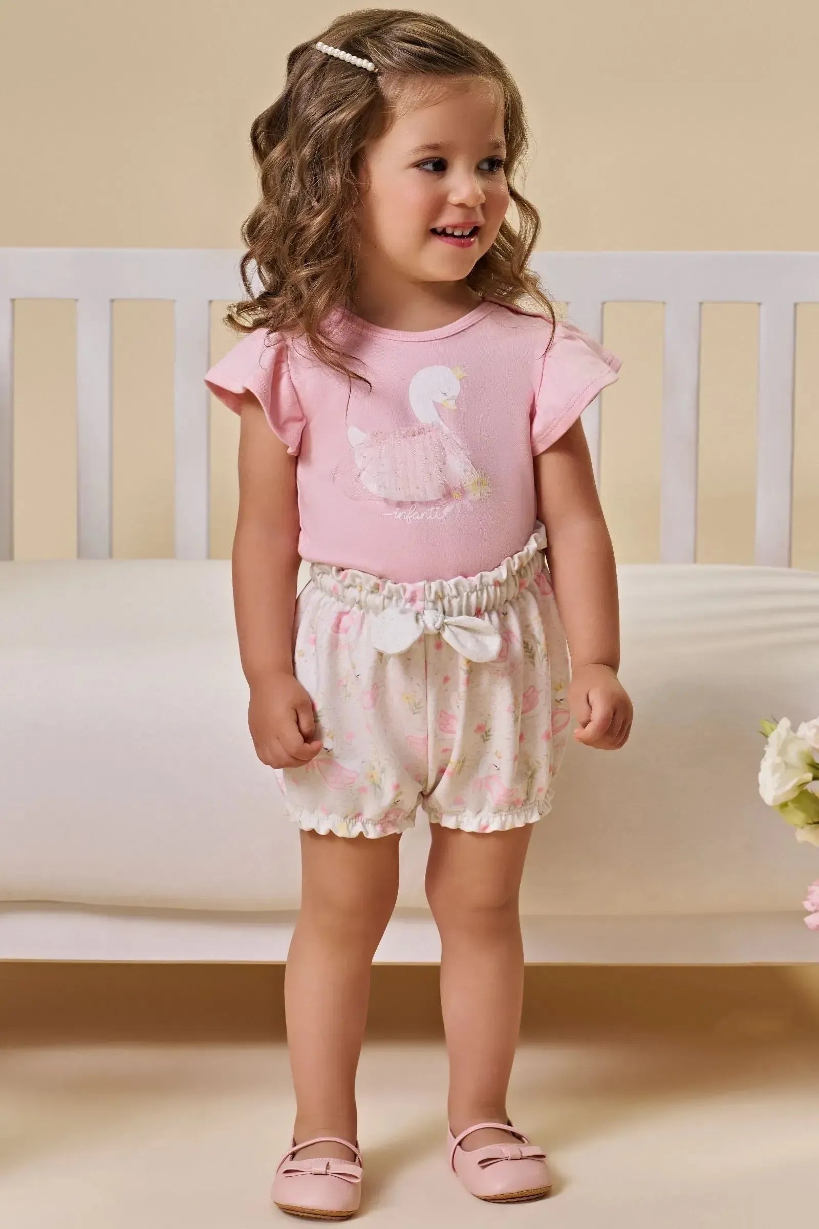 Conjunto de Body em Suedine com Shorts em Molecotton 95336 Infanti Bebê Menina