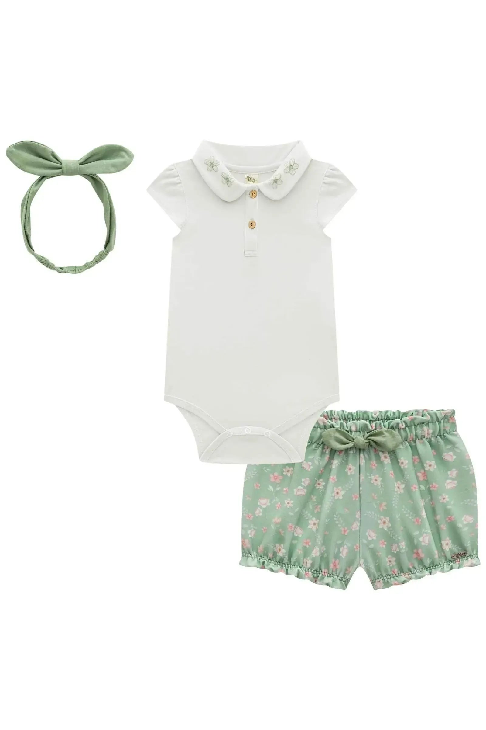 Conjunto de Body em Suedine com Shorts em Molecotton e Faixa em Meia Malha 97005 Infanti Bebê Menina
