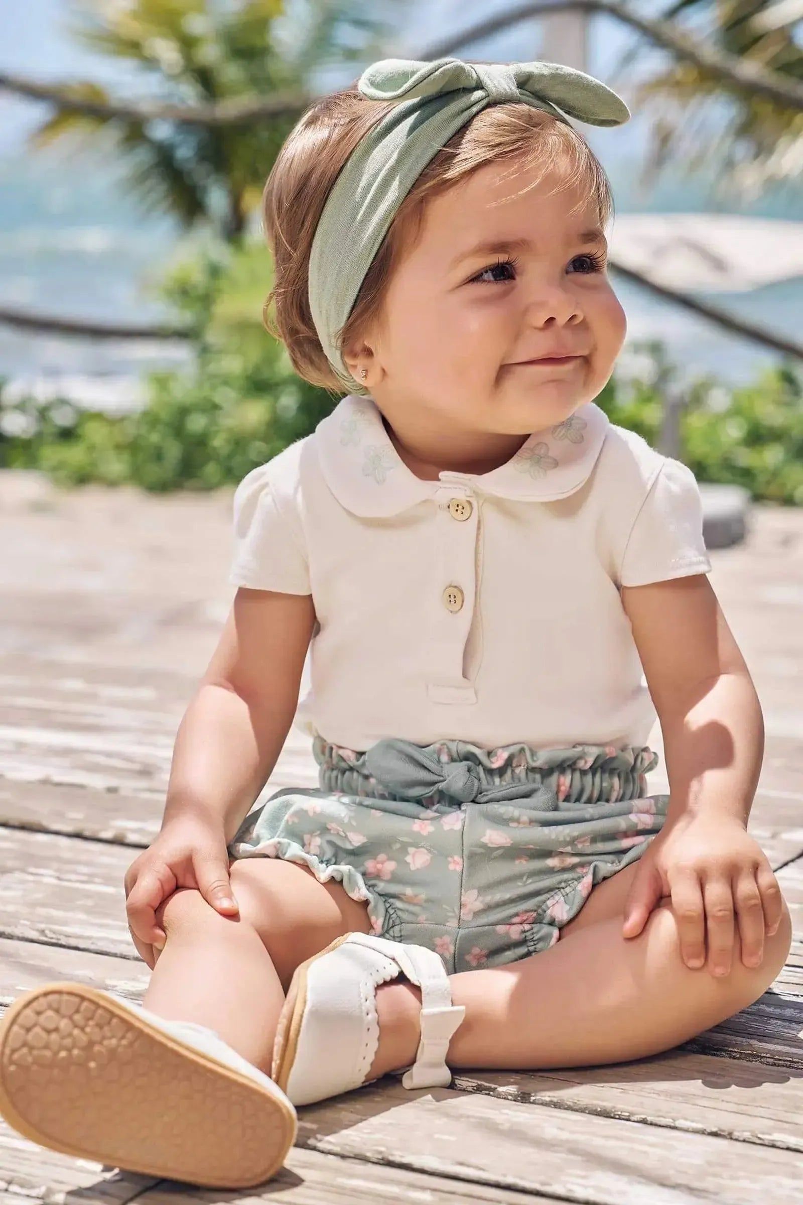 Conjunto de Body em Suedine com Shorts em Molecotton e Faixa em Meia Malha 97005 Infanti Bebê Menina