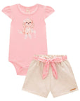 Conjunto de Body em Suedine com Shorts em Moletom sem Pelúcia 99187 Infanti Bebê Menina