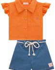 Conjunto de Camisa Boxy em Laise e Shorts em Jeans Bellini com Elastano 77055 Infanti