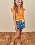 Conjunto de Camisa Boxy em Laise e Shorts em Jeans Bellini com Elastano 77055 Infanti