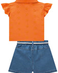 Conjunto de Camisa Boxy em Laise e Shorts em Jeans Bellini com Elastano 77055 Infanti