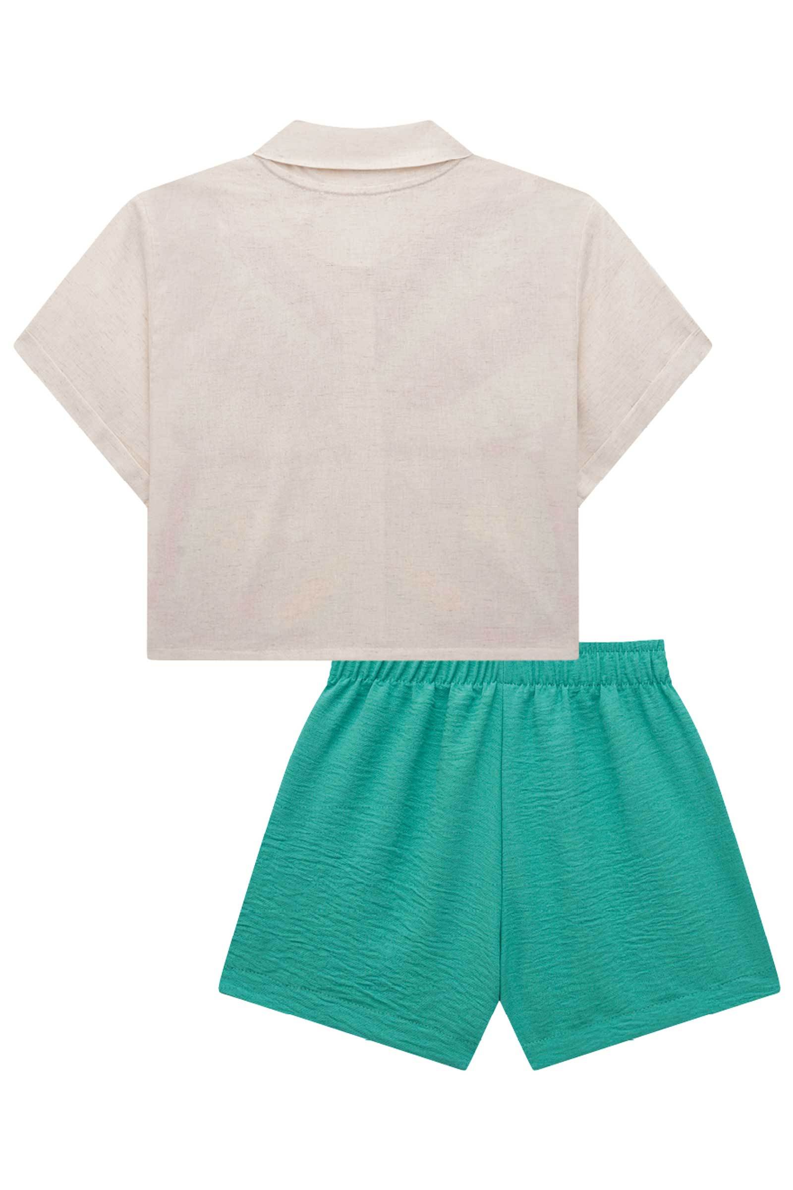 Conjunto de Camisa Boxy em Linho Deluxe com Shorts em Tecido Texturizado 74932 Infanti