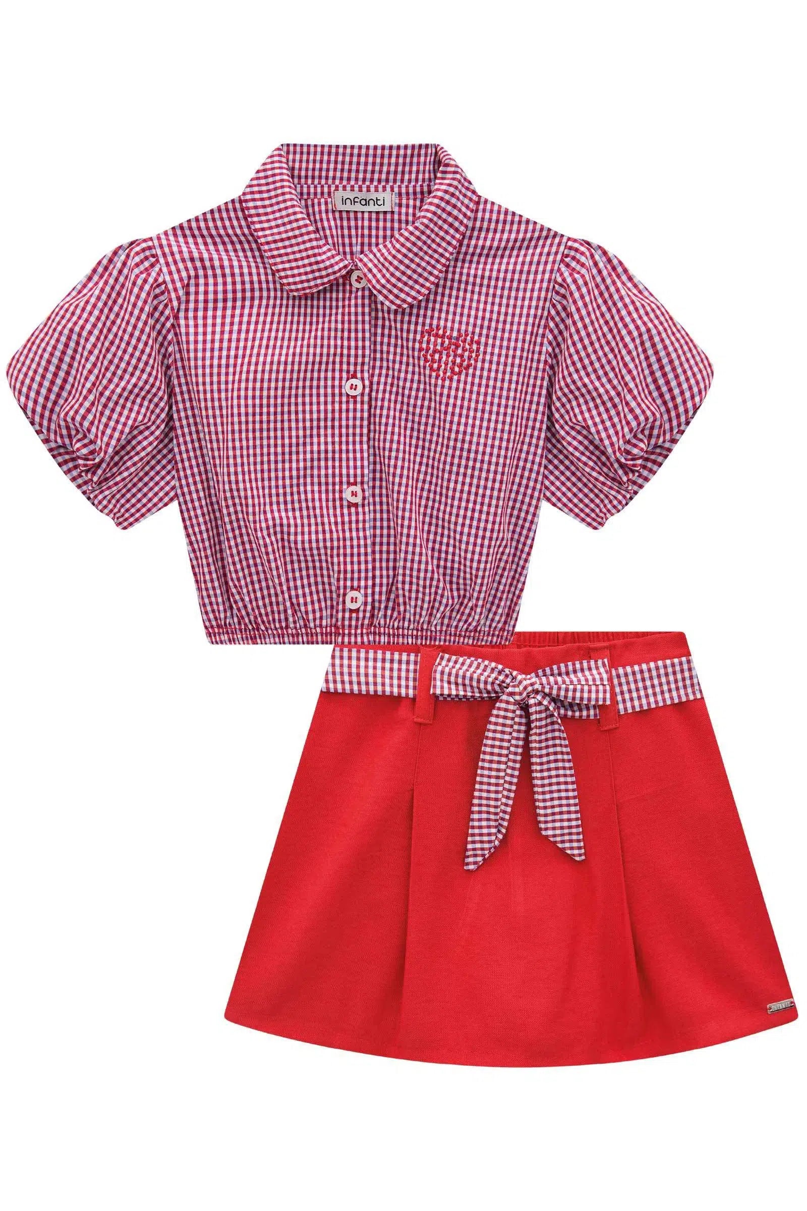 Conjunto de Camisa Cropped em Tricoline e Short Saia em Cupro 81617 Infanti