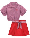 Conjunto de Camisa Cropped em Tricoline e Short Saia em Cupro 81617 Infanti