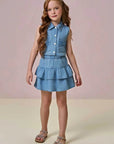 Conjunto de Camisa e Saia em Jeans 97205 Infanti Infantil Menina