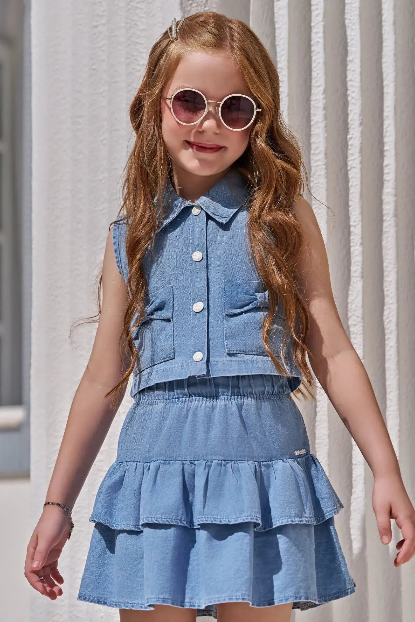 Conjunto de Camisa e Saia em Jeans 97205 Infanti Infantil Menina