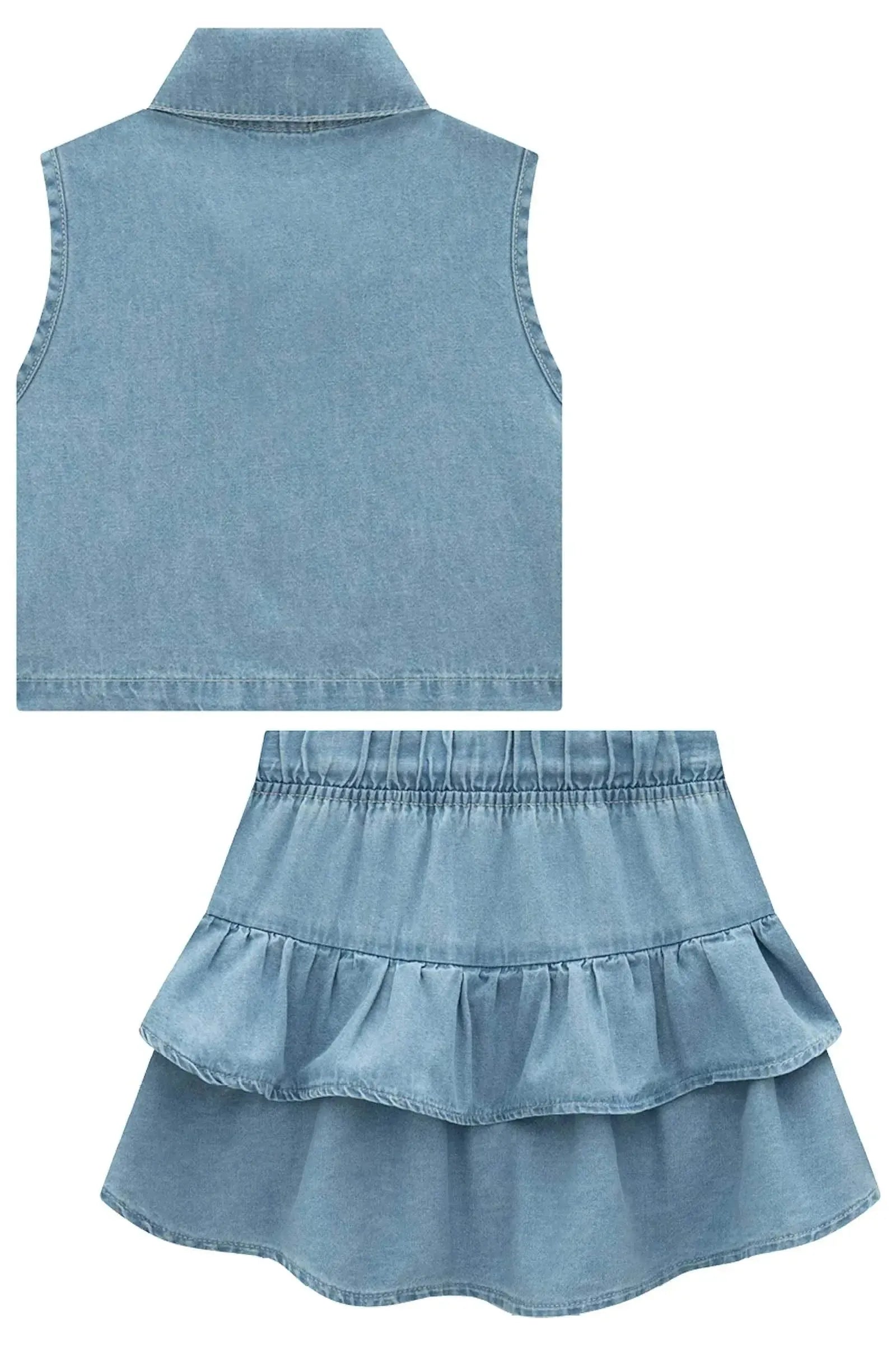 Conjunto de Camisa e Saia em Jeans 97205 Infanti Infantil Menina