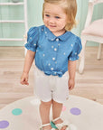 Conjunto de Camisa em Jeans Bordado Mini e Shorts em Sarja Onix com Elastano 75449 Infanti