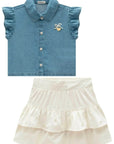 Conjunto de Camisa em Jeans e Saia em Sarja com Elastano. Com Short Embutido 98868 Infanti Infantil Menina