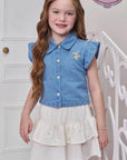 Conjunto de Camisa em Jeans e Saia em Sarja com Elastano. Com Short Embutido 98868 Infanti Infantil Menina