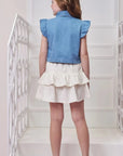 Conjunto de Camisa em Jeans e Saia em Sarja com Elastano. Com Short Embutido 98868 Infanti Infantil Menina