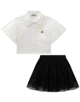 Conjunto de Camisa em Tricoline com Elastano e Saia em Tule. Com Shorts Embutido 97193 Infanti Infantil Menina