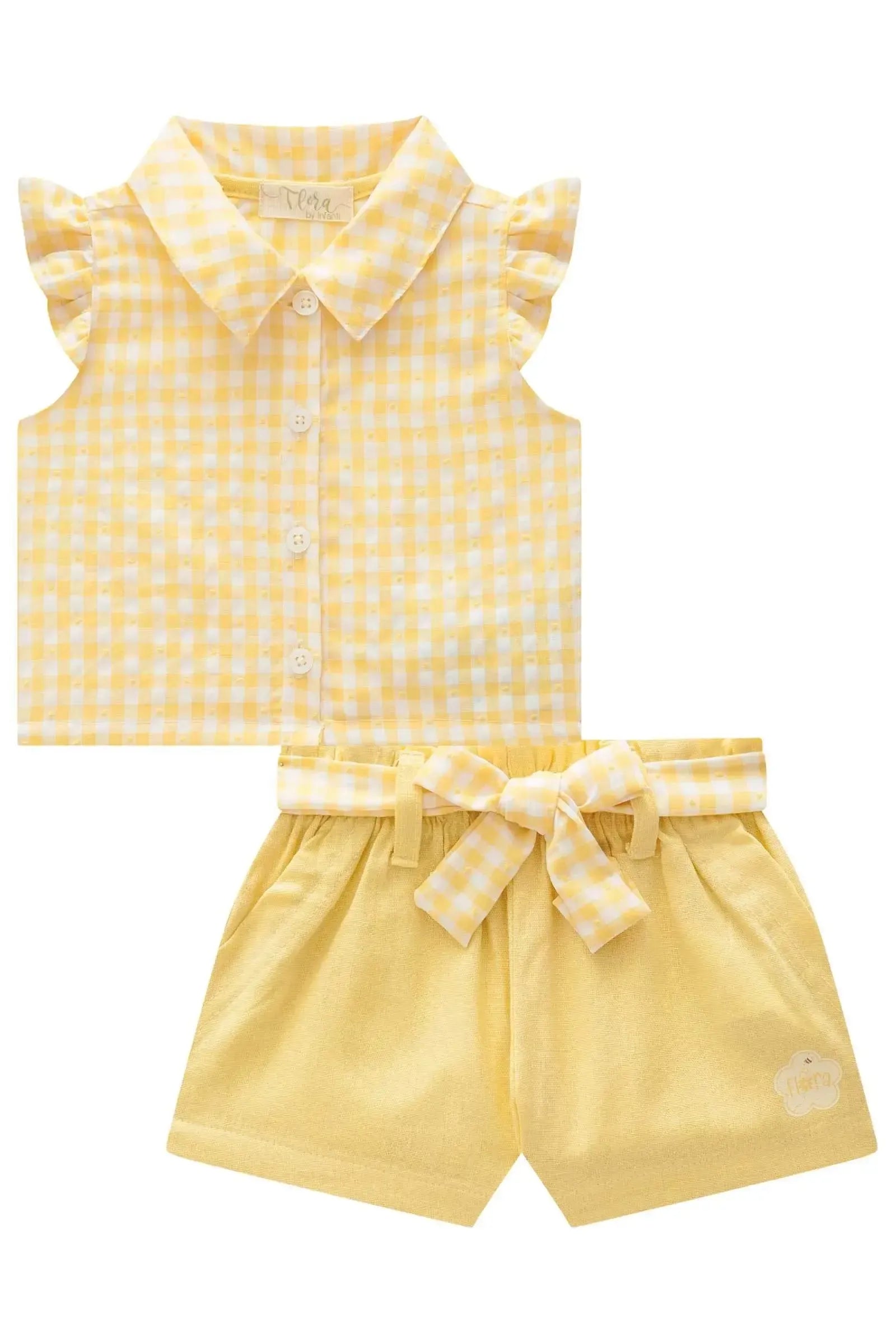 Conjunto de Camisa em Tricoline Vichy com Shorts em Linho 83442 Infanti Bebê Menina